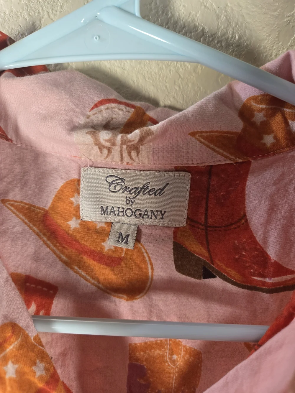 Crafted By Mahogany Pink Short-Sleeve Button-Up Orange &Pink Western Print Pj